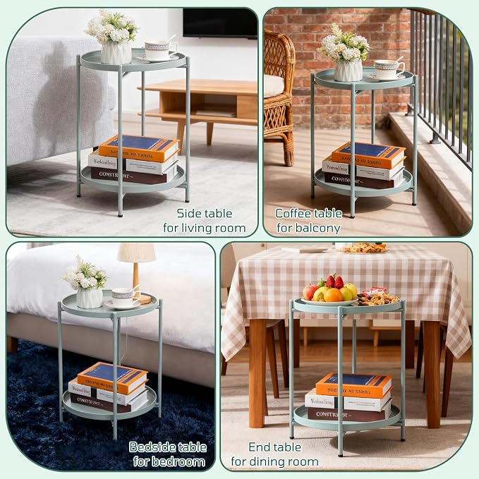 HollyHOME 2-Tier Round Side Table, Outdoor Small Folding Accent Stand - Image 5