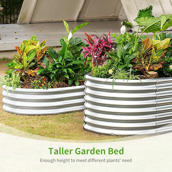 Land Guard Galvanized Metal Raised Garden Bed Kit, Oval Gardening Box, Patio - Image 5