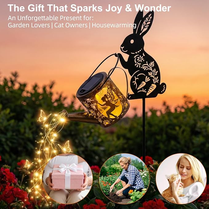 Solar Watering Can Light with Bunny Silhouette Stake & Fairy Design - Image 6