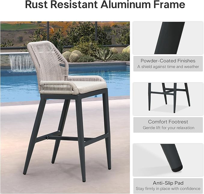 PURPLE LEAF Bar Stool 1 Piece Outdoor Bar Height Metal Stool Modern Wicker - Image 7