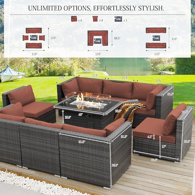 BULEXYARD 9 Piece High Back Outdoor Sectional Seating - Image 6