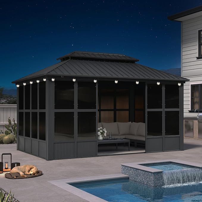 PURPLE LEAF 10' X 15' Enclosed Gazebo Outdoor Solarium by PURPLELEAF