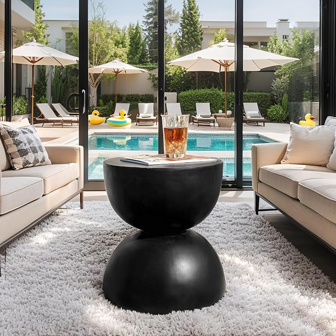 Glitzhome Outdoor Side Table, Round Accent End Table, Lightweight Hourglass - Image 7
