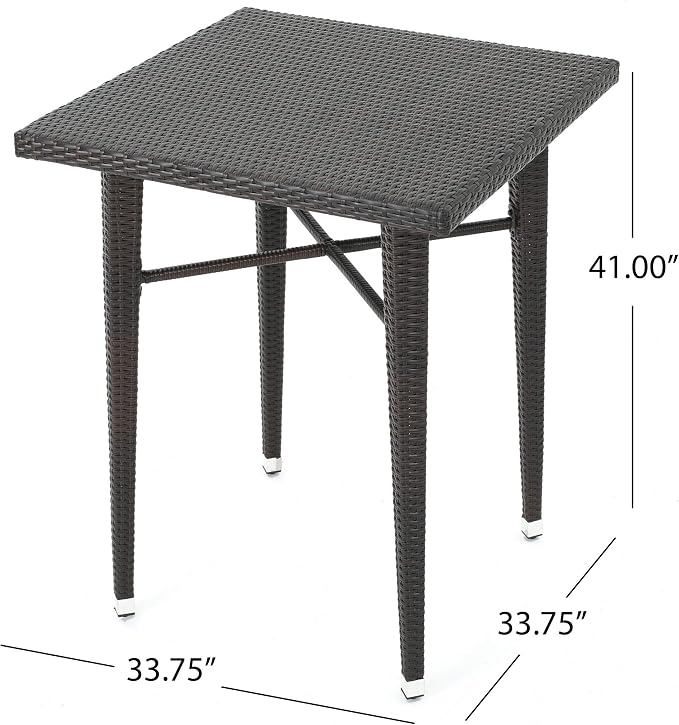 Outdoor 32-inch Square Wicker Bar Table Brown Modern Contemporary Iron Brushed - Image 2