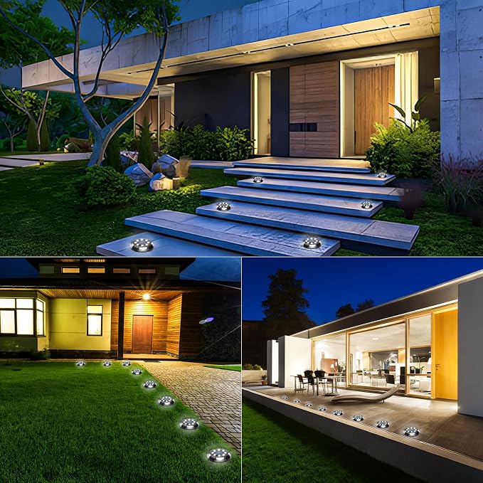 Solar Ground Lights Outdoor Waterproof, 8 Pack 12 LEDs Solar Garden Disk Lights - Image 8