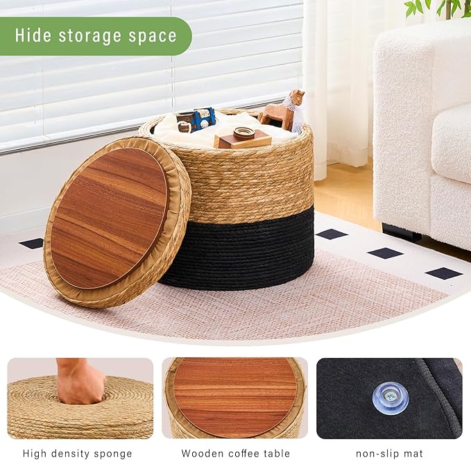 Wimarsbon 18'' Ottoman Pouf, Natural Braided Poof, Rustic Handweave Lounge - Image 6