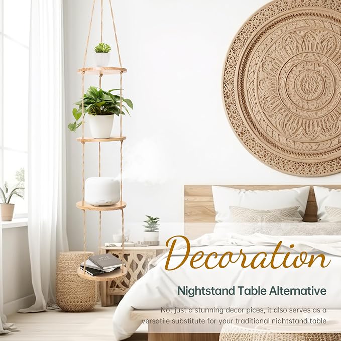 Hemp Rope Hanging Plant Shelf from Ceiling - Image 5