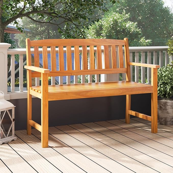 COSTWAY Wooden Bench Outdoor, Sturdy Outdoor Acacia Wood Bench by COSTWAY