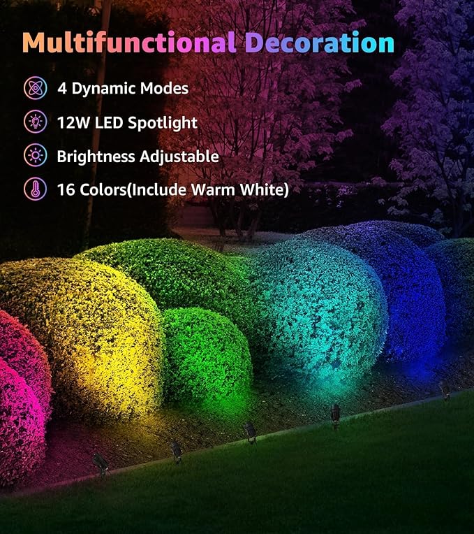 SUNVIE RGBW Spot Lights Outdoor Color Changing Landscape Lighting 12W LED - Image 2