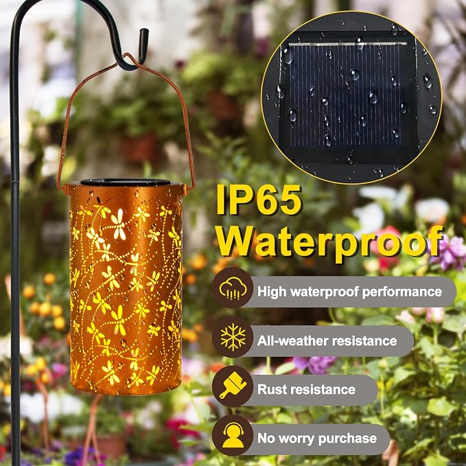 2 Pack Solar Lanterns Outdoor Hanging Lantern Lights, Dragonfly Hollowed-Out - Image 4