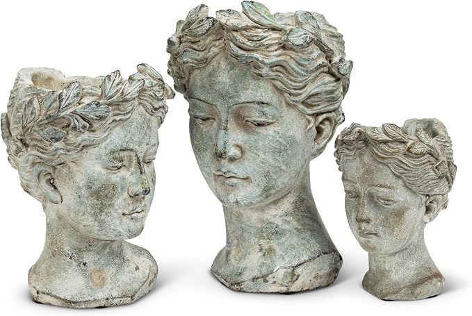 Abbott Collection Goddess Head Planter – Small Cement Indoor and Outdoor - Image 6