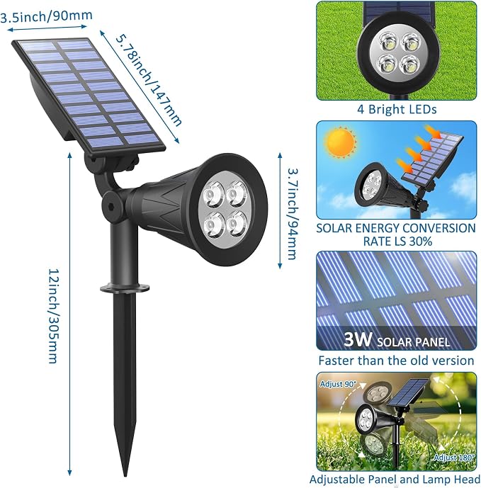 T-SUNUS Green Solar Landscape Spot Lights 4 Pack, IP65 Waterproof Garden - Image 7