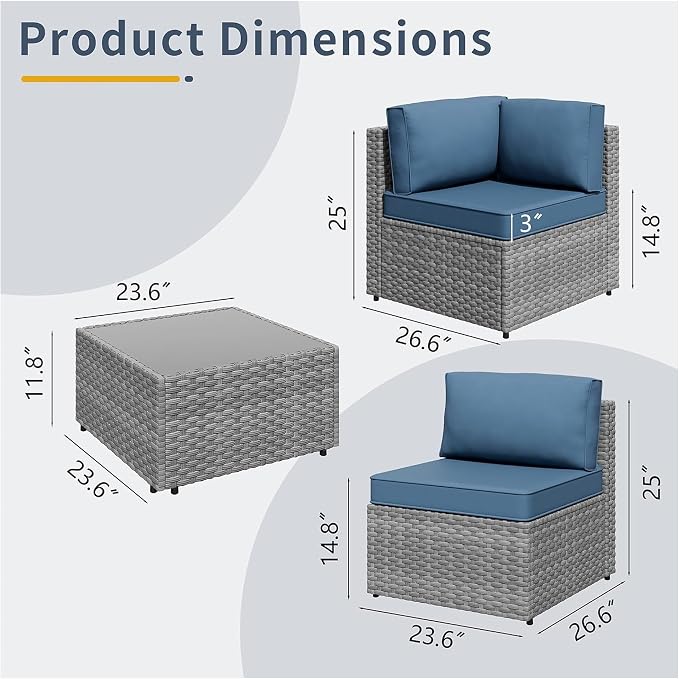 SUNLEI 5pcs Patio Furniture Sets Conversation Set, Low Back All-Weather Rattan - Image 7