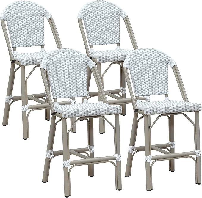 PURPLE LEAF Outdoor Counter Height Bar Stools Set of 4 26'' French Bar Height by PURPLELEAF