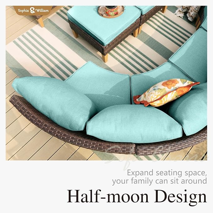 Sophia & William Outdoor Wicker Sectional Sofa Set, 8 Piece Half Moon Curved - Image 4