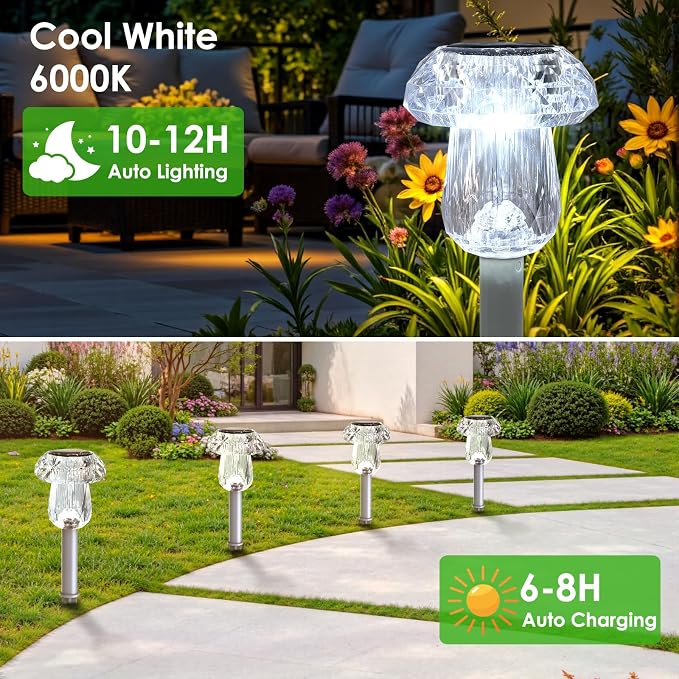 Mancra Solar Pathway Lights Outdoor, 8 Pack Mushroom Solar Lights Outdoor - Image 3