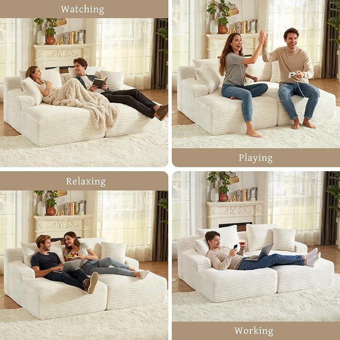 80" Double Chaise Lounge Chair Indoor, Oversized Boneless Couch Comfy - Image 6