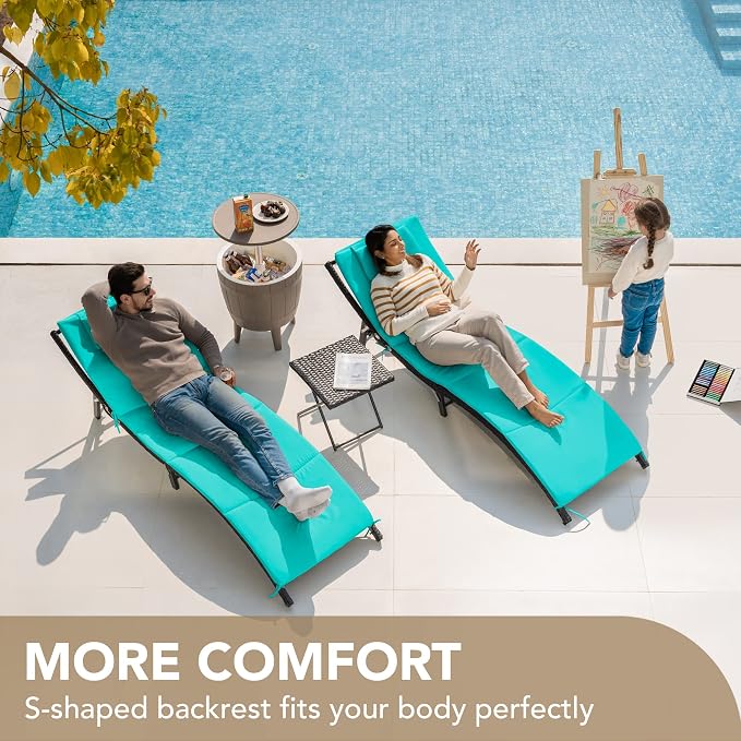 Devoko Patio Chaise Lounge Sets Outdoor Rattan Adjustable Back 3 Pieces - Image 2