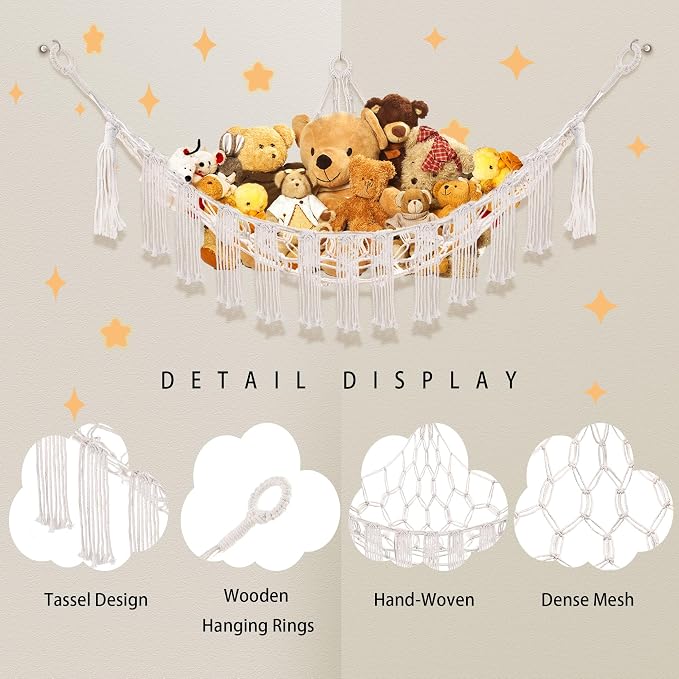 Stuffed Animal Hammock with LED Light, Large Stuffed Animals Storage Corner - Image 6