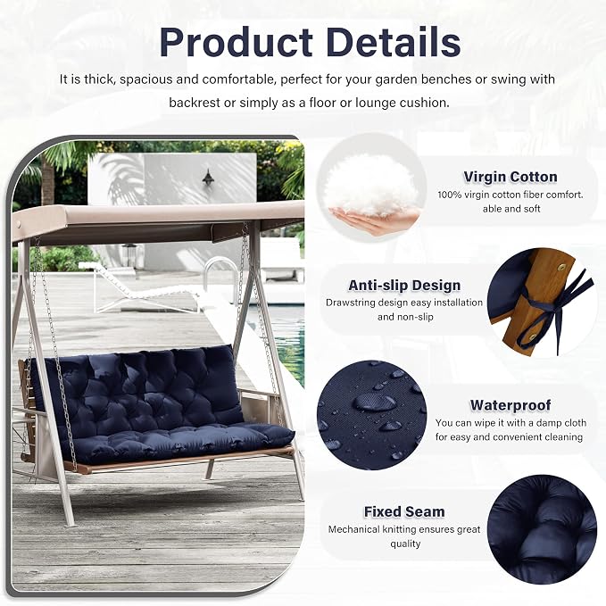 Porch Swing Cushion with Backrest, Waterproof Bench Cushion - Image 3