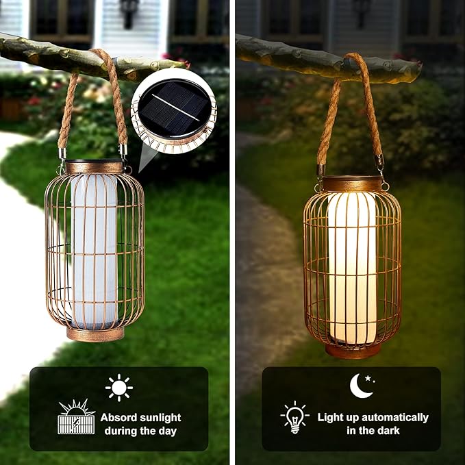 Large Outdoor Solar Lanterns Hanging Light Waterproof LED Garden Lights Solar - Image 2