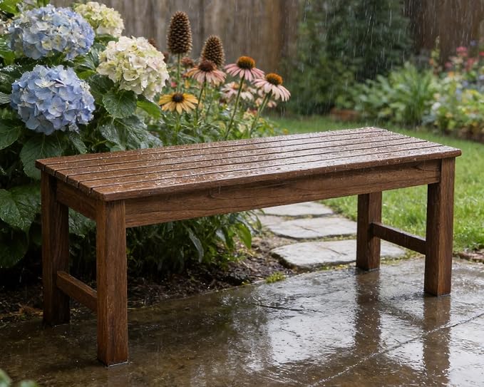Psilvam 2-Person Outdoor Poly Lumber Patio Backless Bench, Fade-Resistant & - Image 6