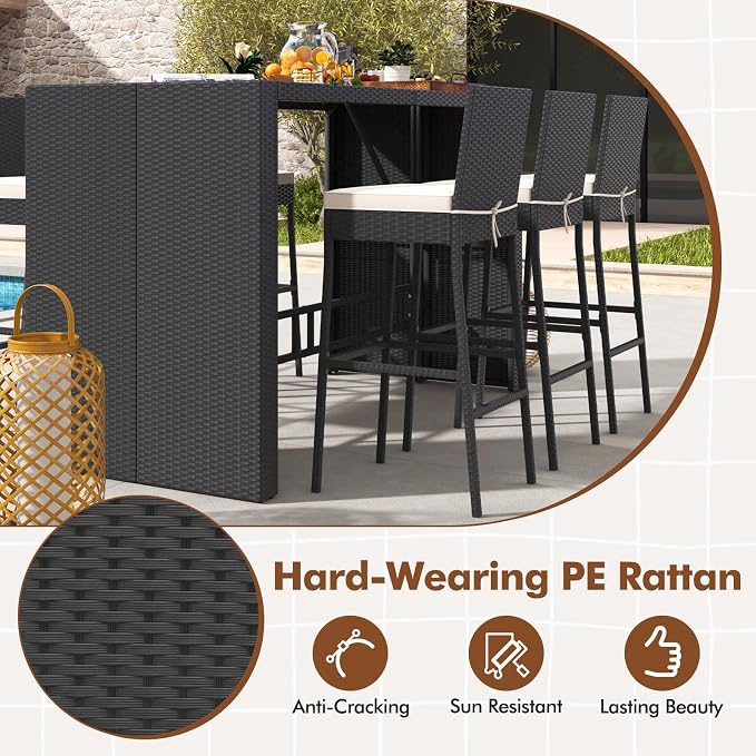 7-Piece Outdoor Wicker Bar Set, PE Rattan Bar Height Dining Set - Image 2