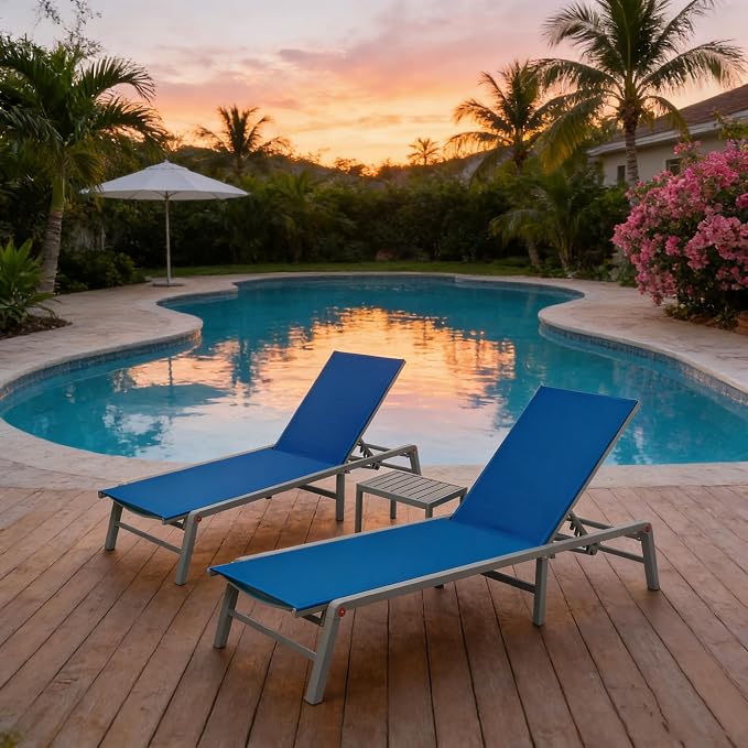 Kozyard 3-Pieces Patio Lounge Set, 2Foldable Adjustable Lounge Chairs and Side by Kozyard