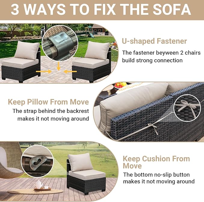Jing's Villa 10-Piece Patio Furniture Set, All-Weather Outdoor Wicker Sectional - Image 5