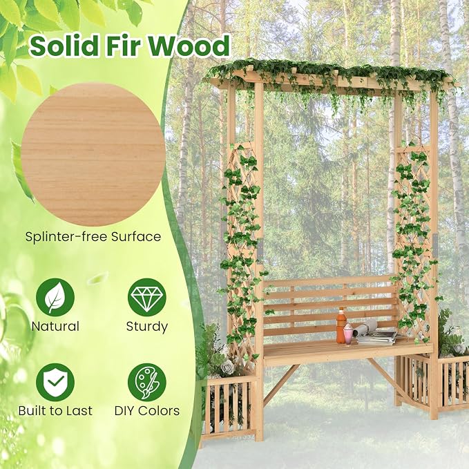 Giantex Outdoor Bench with Garden Arbor & 2 Planter Boxes, Wooden Trellis - Image 5