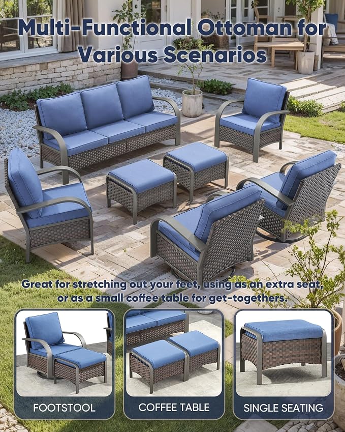 HUMMUH 2 Pieces Outdoor Wicker Ottomans-Outdoor Patio Ottoman - Image 5