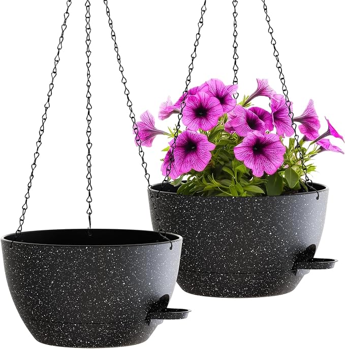 WOUSIWER Self Watering Hanging Planters, 2 Pack 12'' Plastic Pots by WOUSIWER