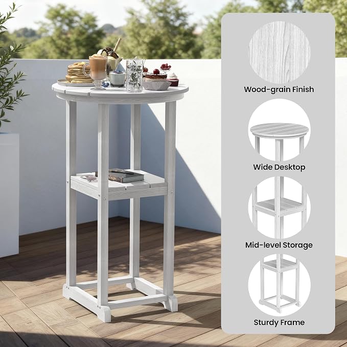 Ciokea 3-Pcs Bistro Table and Chairs, All-Weather Round High Top Bar Table - Image 3