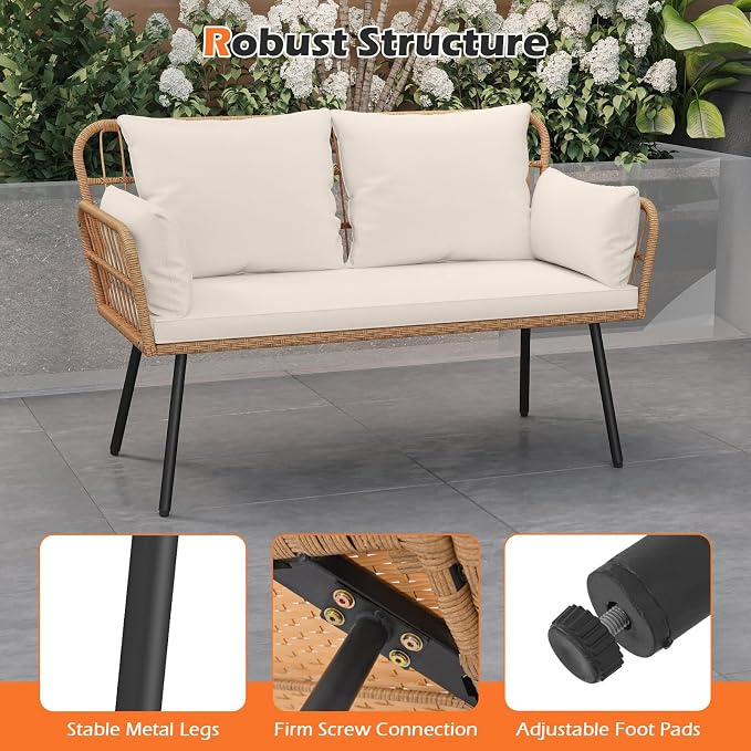 Tangkula Patio Wicker Loveseat, Outdoor Rattan 2-Seat Cushioned Sofa - Image 9