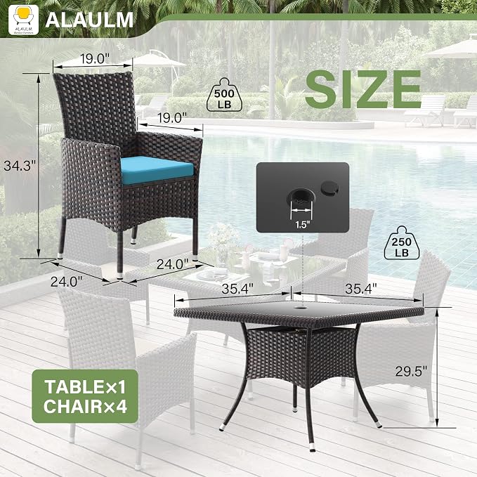 ALAULM 5 Piece Patio Dining Set All-Weather Wicker Outdoor Patio Furniture Set - Image 5
