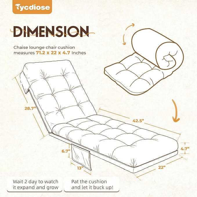 Outdoor Lounge Chair Cushion, Waterproof Chaise Lounge Cushions Replacement - Image 3