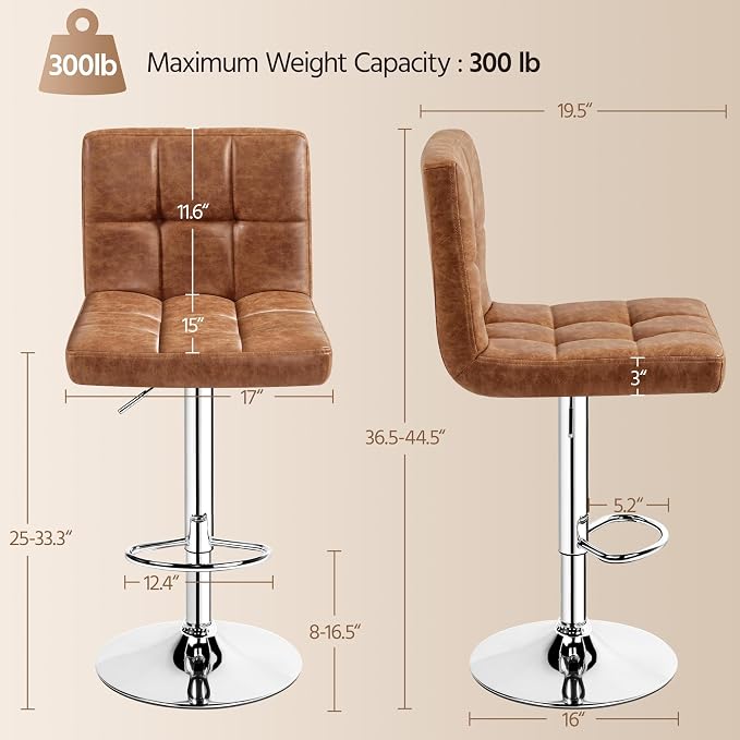 Yaheetech Bar Stools Set of 2, PU Leather Swivel Barstools, Height Adjustable - Image 3
