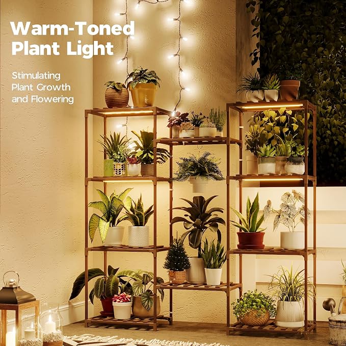 Bamworld Plant Stand with Grow Lights Large Plant Shelf - Image 2