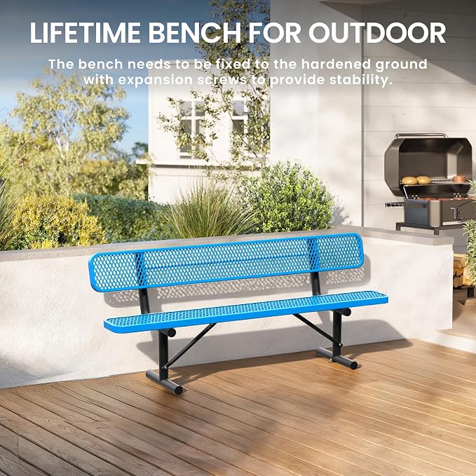 8 FT Steel Park Bench for Outside, Outdoor Bench - Image 5