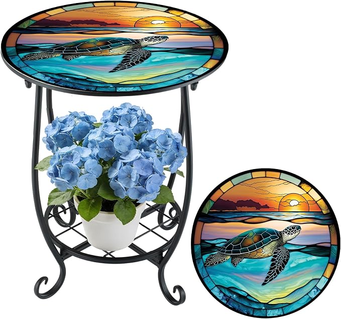 Outdoor Side Table Round Small Mosaic Patio Accent Indoor End Plant Coffee Tea by Cinnvoice