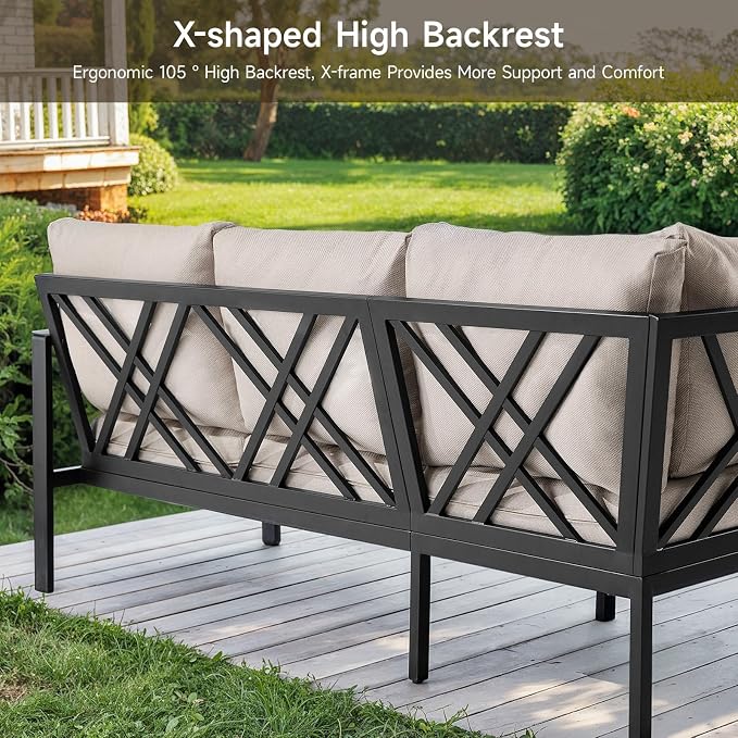 Patio Furniture Set, 6-piece Metal Sectional Furniture Sofa - Image 4