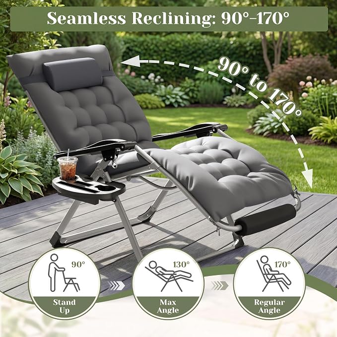 Homall Oversized Zero Gravity Chair, Adjustable Anti Gravity Chair Folding - Image 7