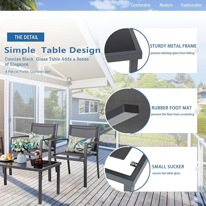 Vongrasig 4 Pieces Patio Furniture Set, Outdoor Patio Conversation Sets - Image 5