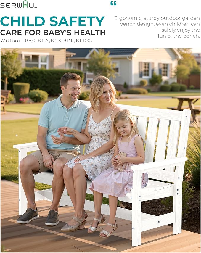 SERWALL Outdoor Bench with Cup Holder, All Weather Patio Benches with High - Image 4