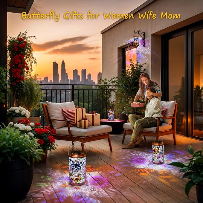 2Pack Solar Outdoor Lanterns Waterproof Butterfly Garden Gifts - Image 2