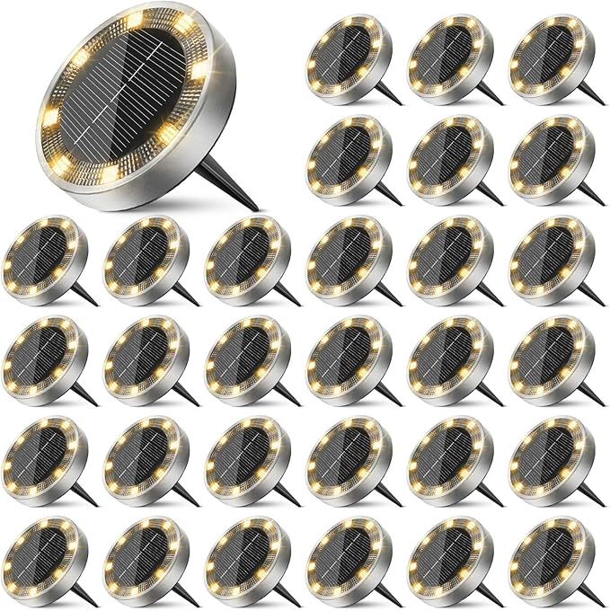 30 Pack Solar Ground Lights Outdoor, 8 LED Mini Flat Solar Disk Lights by Unknown