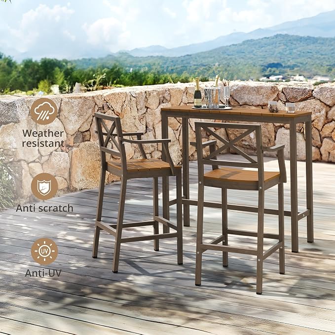 Outdoor Bar Height Table and Chairs Set, 3 Piece Patio Pub Bar Set - Image 8