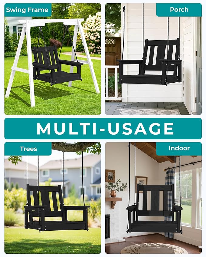 SERWALL HDPE Single Porch Swing Set of 2, Heavy Duty Single Person Swing Chair - Image 3