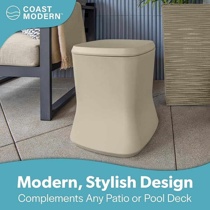 Coast Modern Outdoor Side Table Cooler- 2 in 1 Patio Decor Storage Table & Ice - Image 2