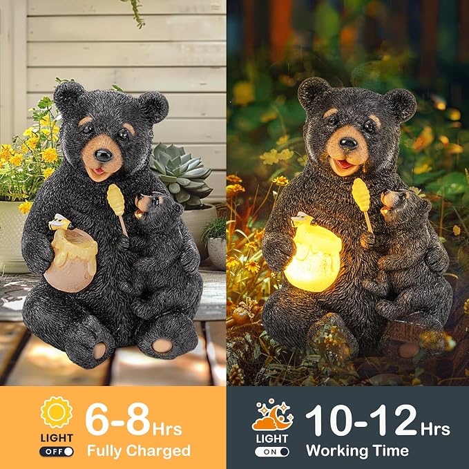 GIGALUMI Solar Garden Statues Bears 9", Loving Black Bear Decor, Yard - Image 5
